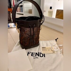 Fendi Mon Tresor Brown Leather & Mesh Mini Bucket Bag